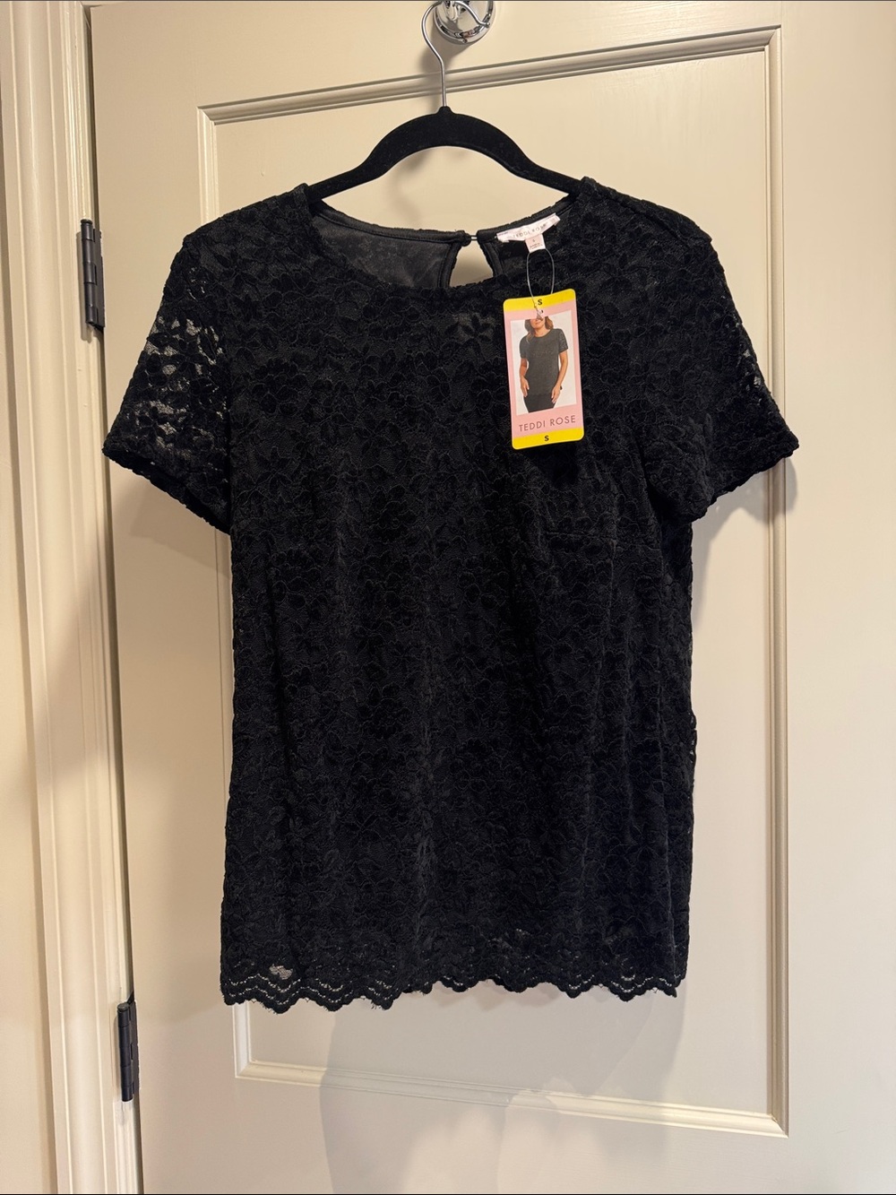 New Teddi Rose Black Lace Short Sleeve Top womens s black